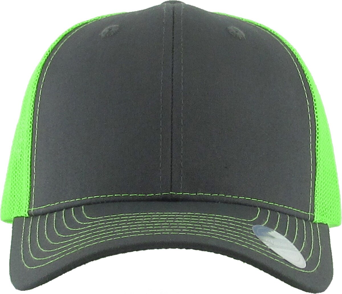 Dark Gray Neon Green Two Tone Classic 6 Panel Trucker Mesh Snapback Front View